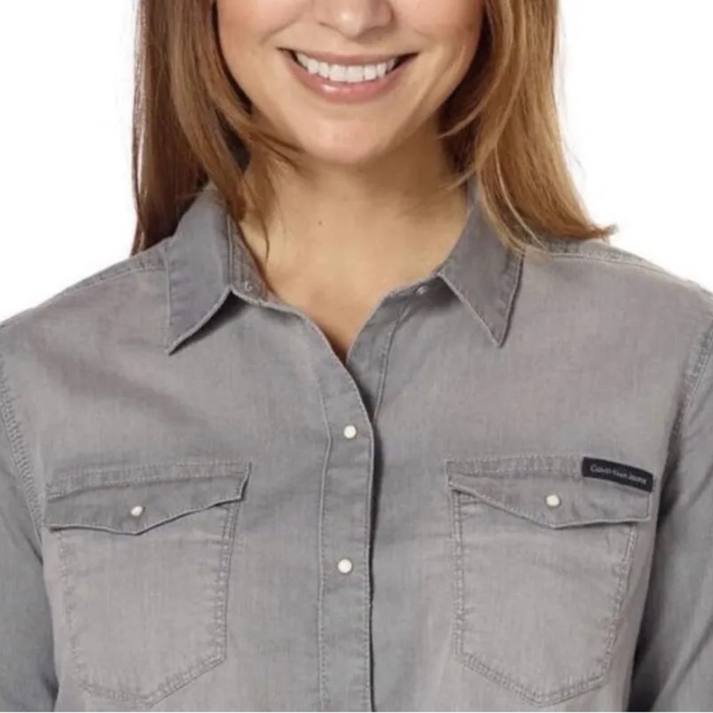 Calvin Klein Jeans Gray Long Sleeve Button Down Shirt. Pre-Owned. - Picture 3 of 13